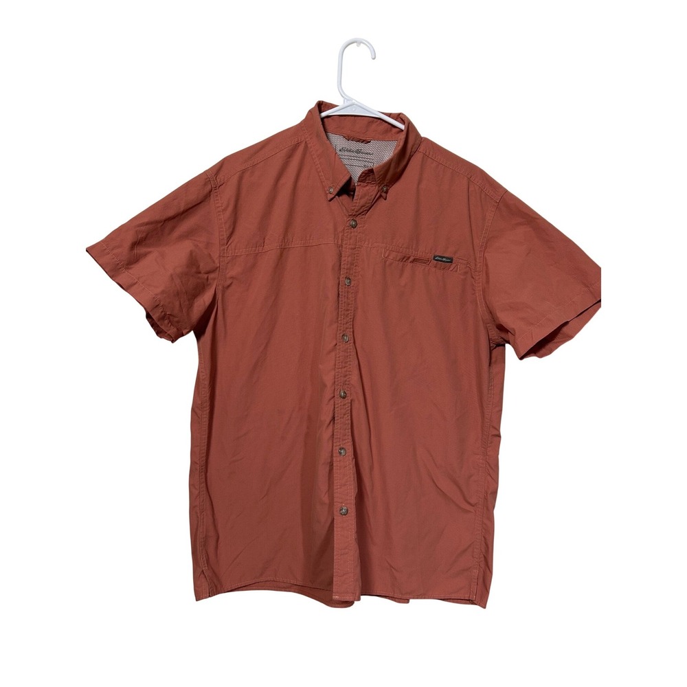 Eddie Bauer Mens Short Sleeve Button Down Shirt Rust Orange Hiking Large
